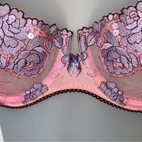 Y2K Victoria’s Secret Angels Sequin Floral Mesh Fairy Bra Pink Purple 34C - Picture 7 of 16